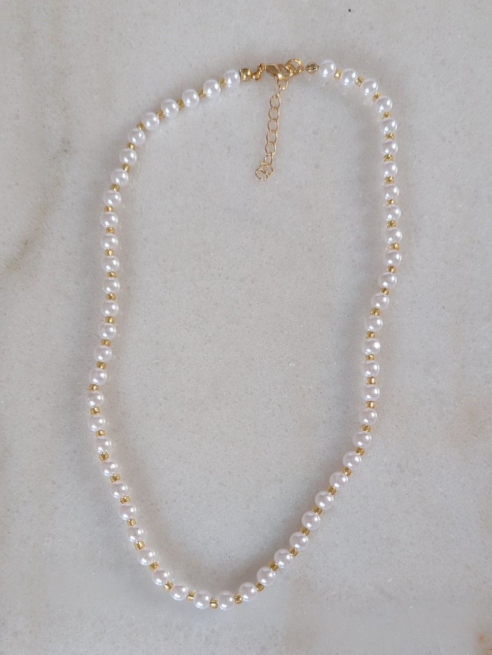 NWT White Pearl Necklace with Gold Accents